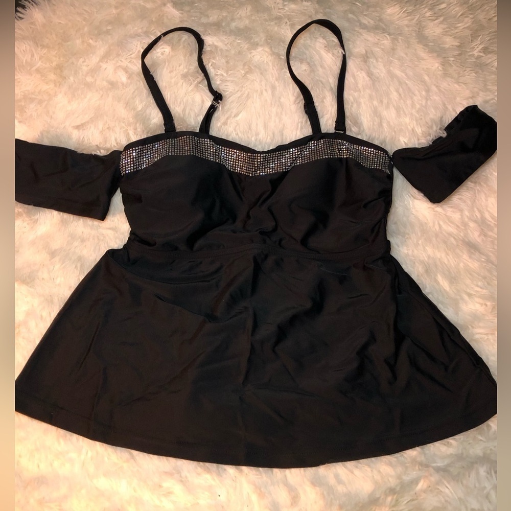 VENUS Black Embellished Tankini size 6 NWOT